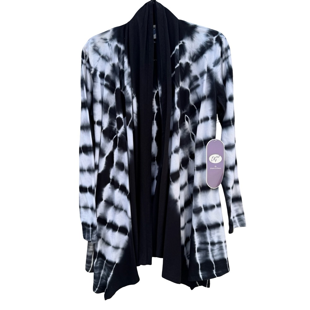 Diane Gilman Boho Hippie‎ Tie Dye Open Front Cardigan Black Cotton Womens S NEW